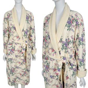 VICTORIA'S SECRET Vintage Long Robe O/S Floral Terry Cloth Belted Crown Label